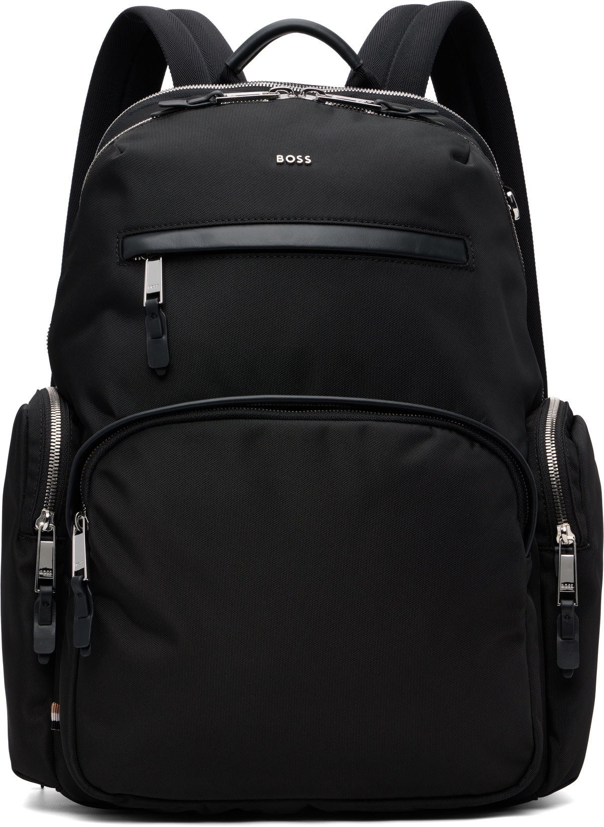 BOSS Black Leather-Trim Logo Lettering Backpack BOSS