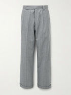 Kaptain Sunshine - Tapered Pleated Striped Wool-Flannel Suit Trousers - Gray