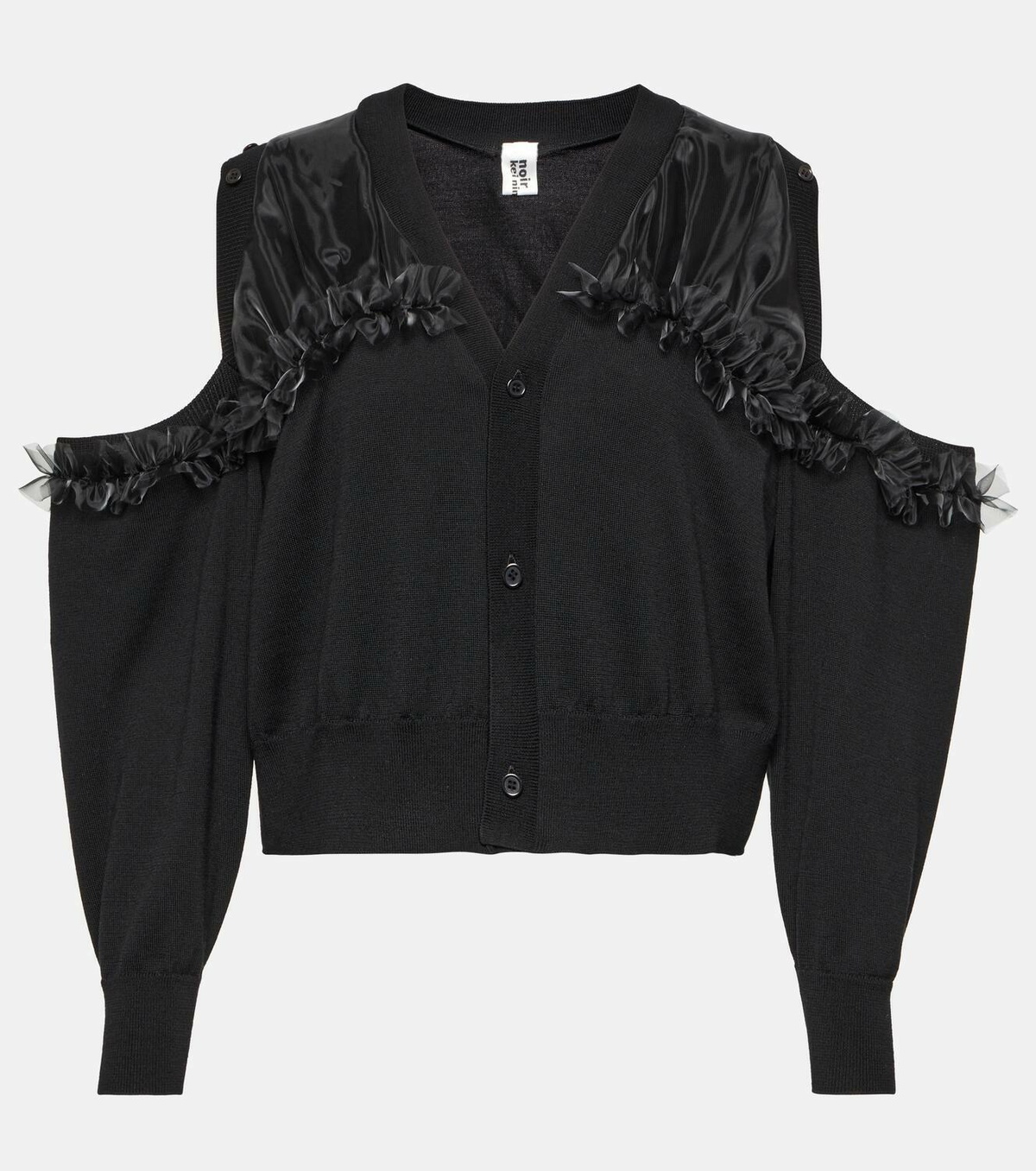 Noir Kei Ninomiya Cutout tulle-trimmed wool cardigan