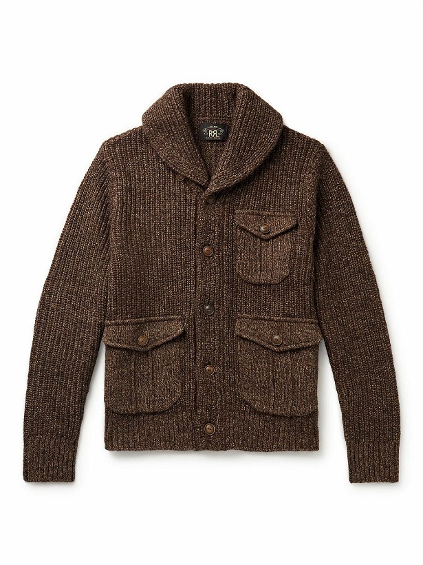 Photo: RRL - Shawl-Collar Suede-Trimmed Ribbed Wool, Cotton and Linen-Blend Cardigan - Brown