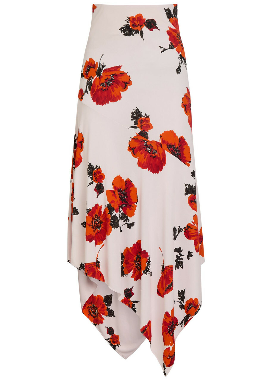Alaïa Floral-print Asymmetric Jersey Midi Skirt Red