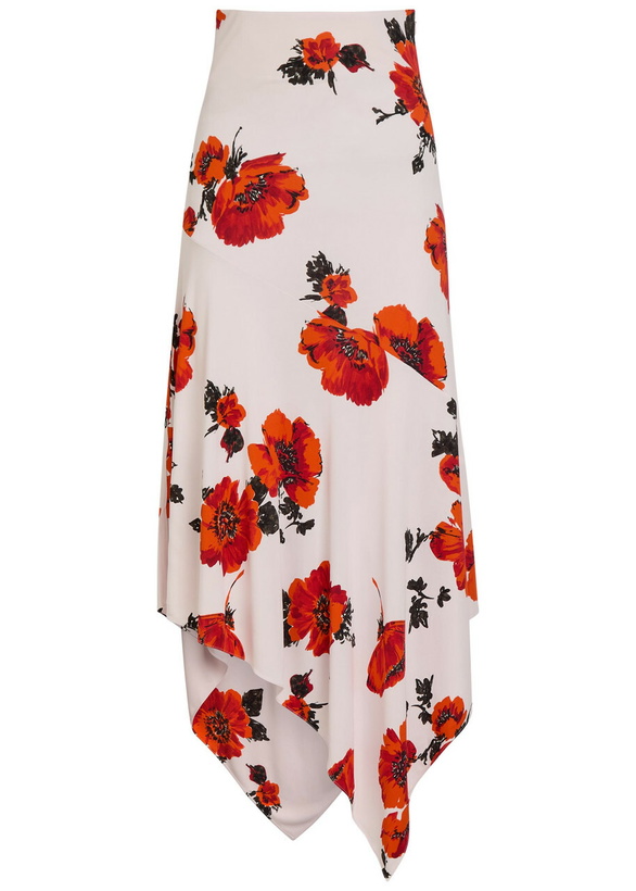 Photo: Alaïa Floral-print Asymmetric Jersey Midi Skirt Red