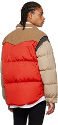 Undercover Red & Beige Paneled Down Jacket