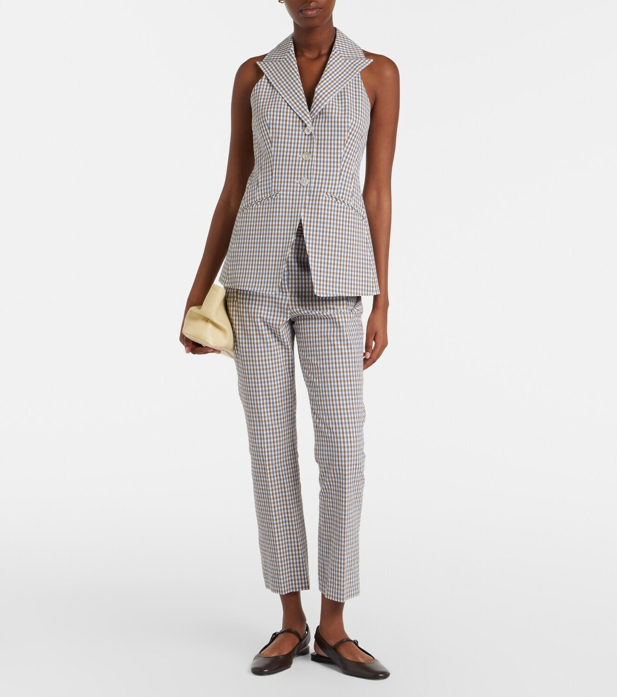 Veronica Beard Gingham cotton seersucker vest