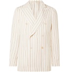 Odyssee - Ivory Monroe Unstructured Double-Breasted Striped Hopsack Suit Jacket - Neutrals