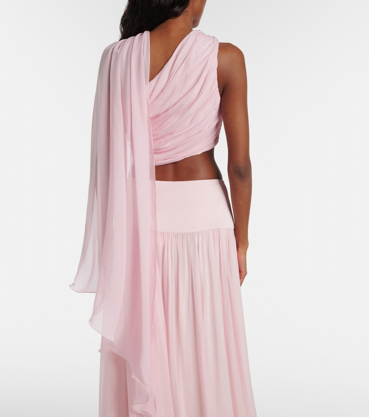 Posse Solene gathered scarf-detail mesh top