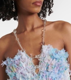 Susan Fang Floral-appliqué smocked tulle top