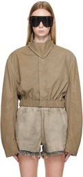 Rick Owens Taupe Tower Collared Mac Leather Jacket