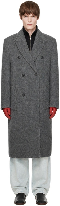 Photo: COOR Gray Hairy Peaked Lapel Double Coat