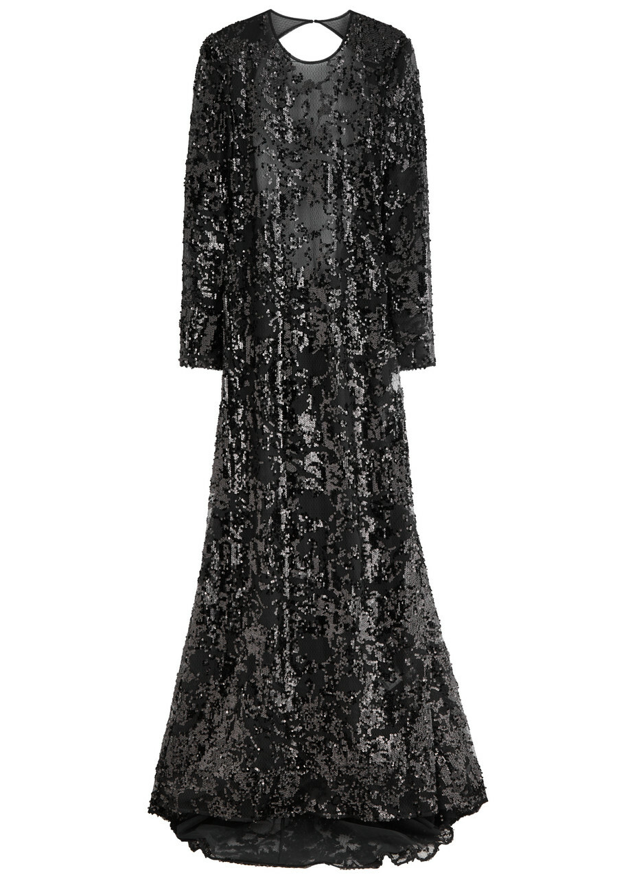 Victoria Beckham Sequin-embellished Open-back Tulle Gown Black