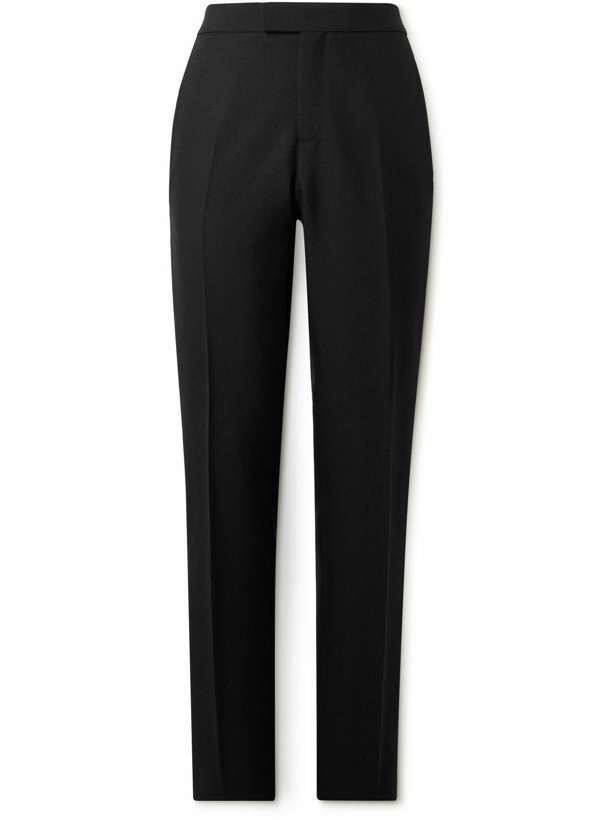 Photo: Versace - Slim-Fit Silk-Trimmed Wool and Mohair-Blend Tuxedo Trousers - Black