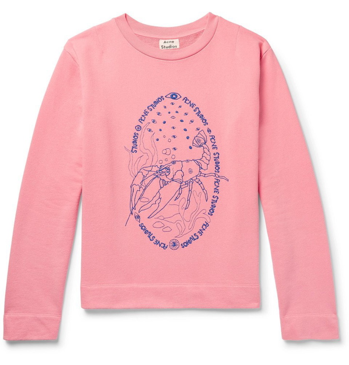 Photo: Acne Studios - Oslavi E Crayfish Embroidered Loopback Cotton-Jersey Sweatshirt - Men - Pink