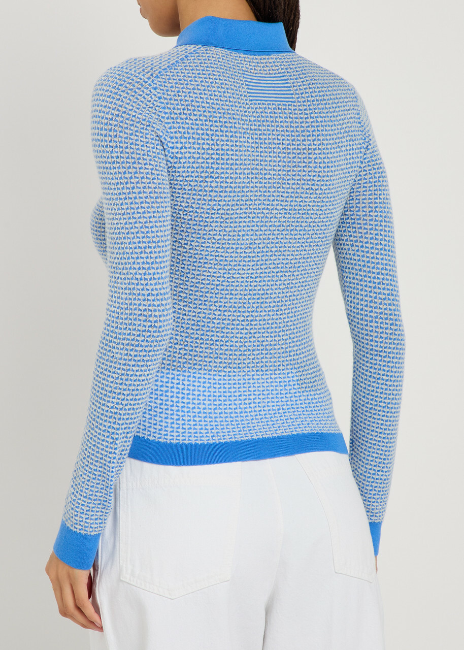Guest In Residence Shrunken Patterned Cashmere Polo top Light Blue