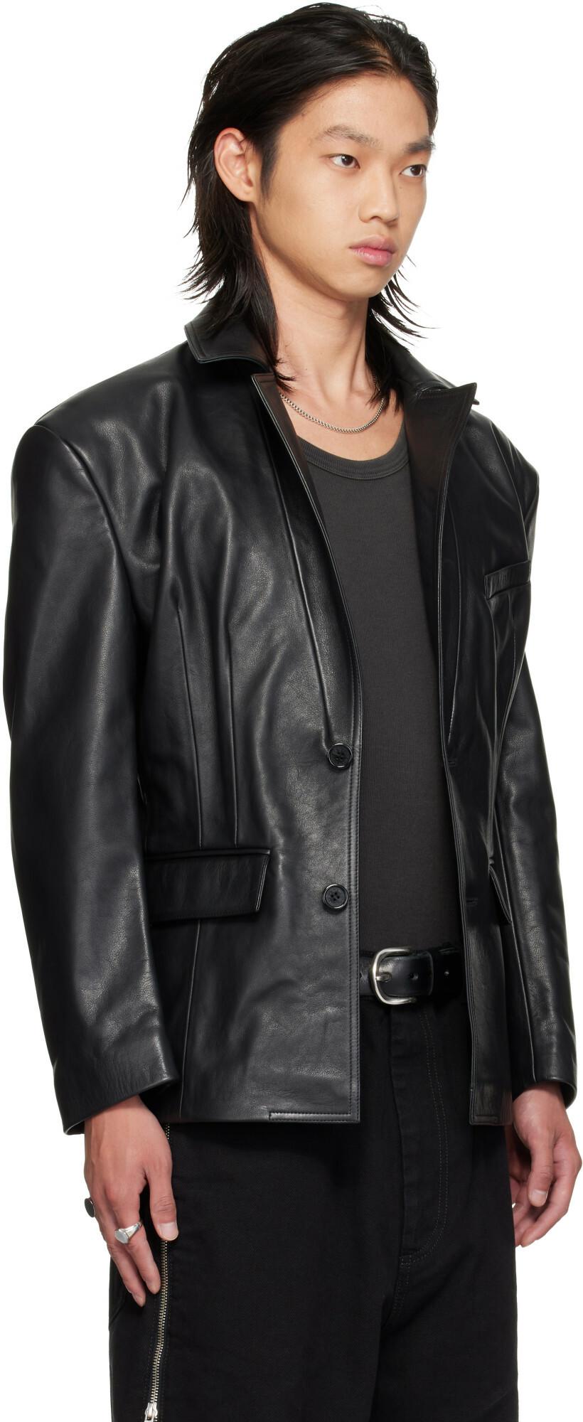 LU'U DAN Black Cinched Leather Blazer