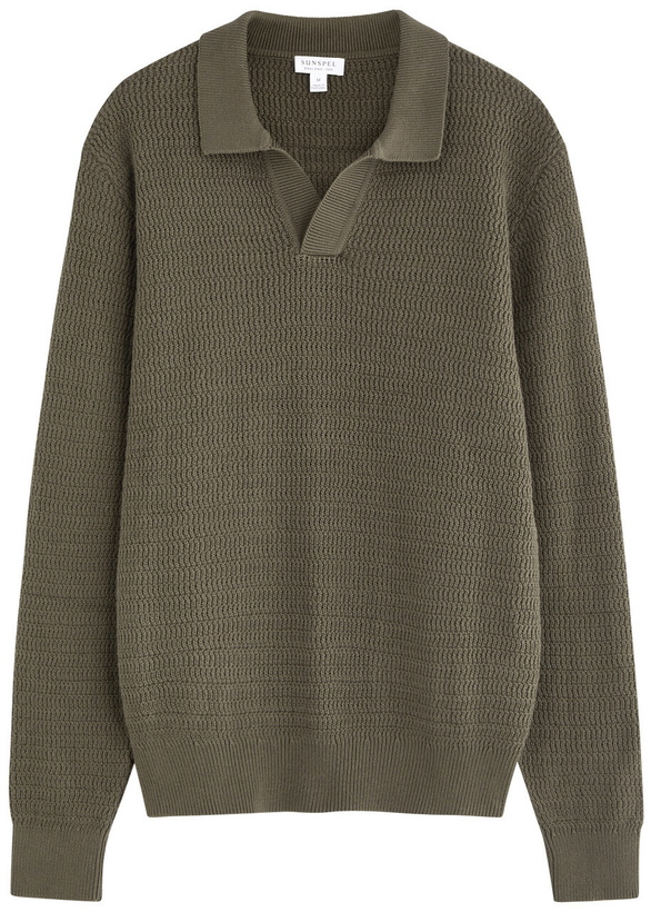 Photo: Sunspel Textured Cotton Polo Jumper Dark Green
