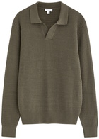 Sunspel Textured Cotton Polo Jumper Dark Green