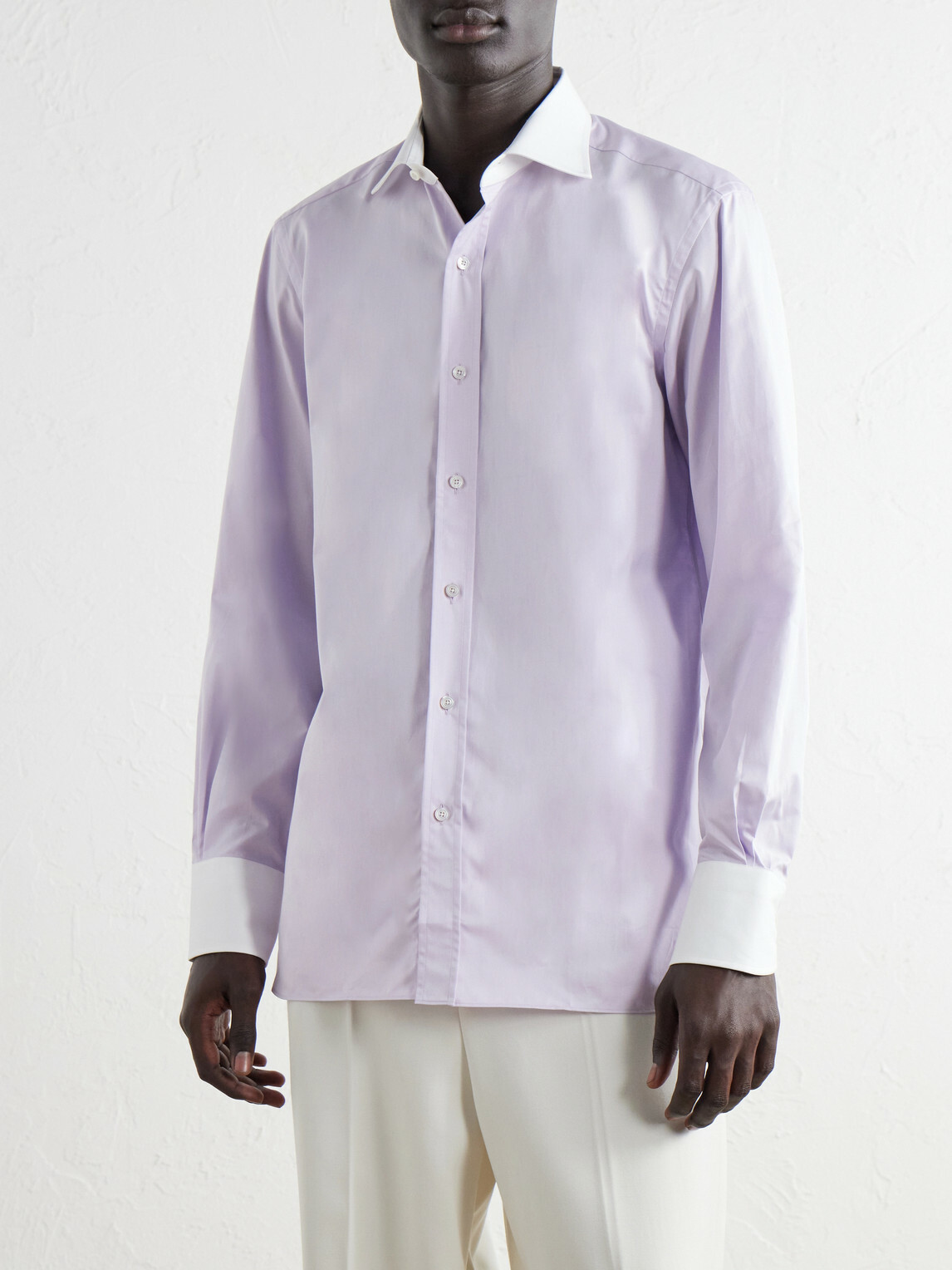 TOM FORD - Spread-Collar Cotton-Gabardine Shirt - Purple
