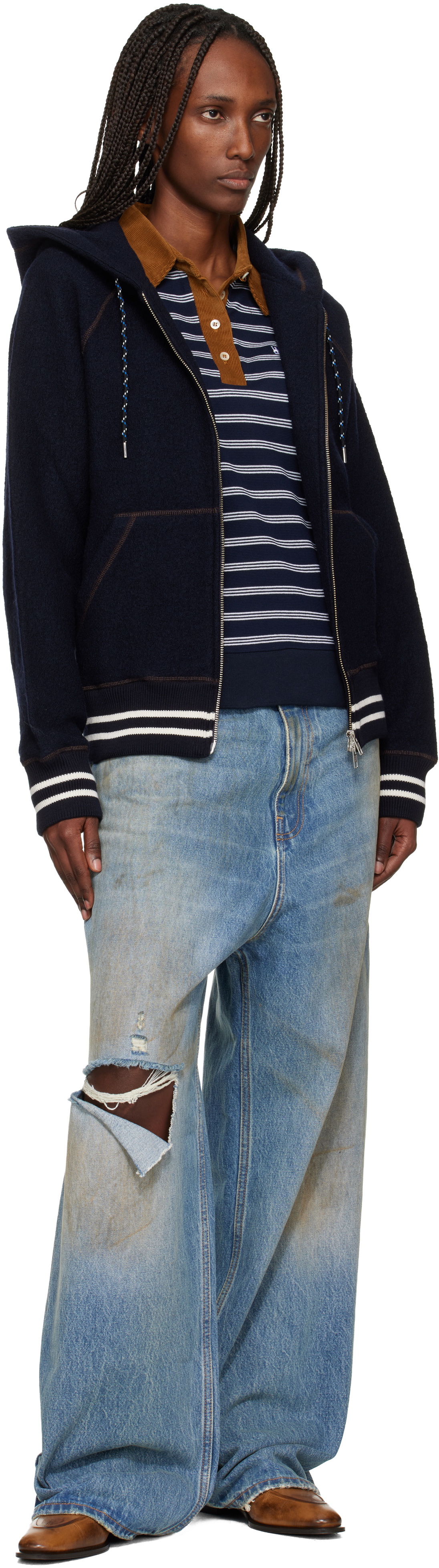 Wales Bonner Navy 'The October' Hoodie