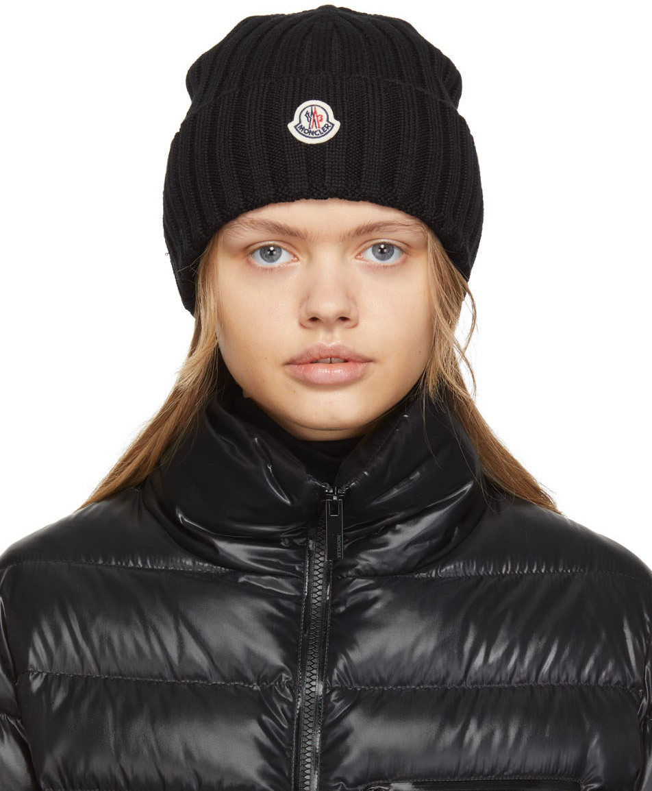 Moncler Black Rib Knit Beanie Moncler