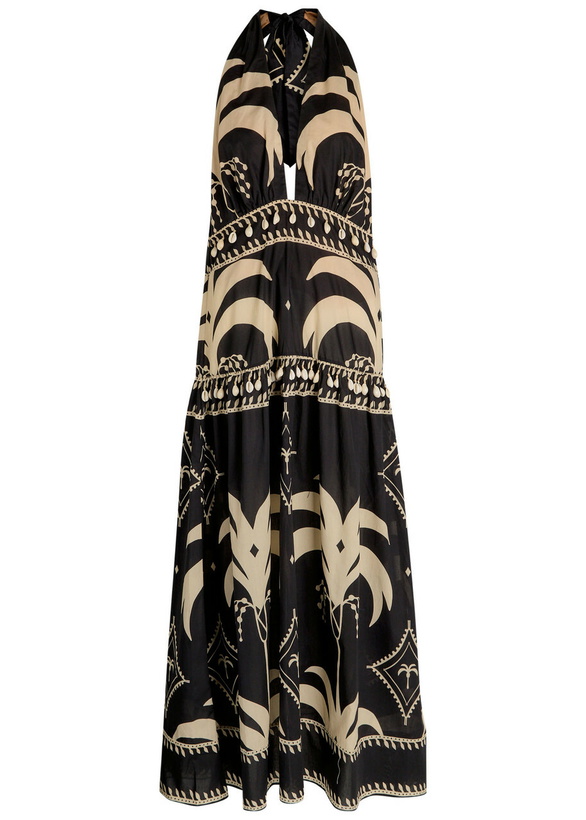 Photo: Johanna Ortiz Latin Rhythms Patterned Cotton Maxi Dress Black