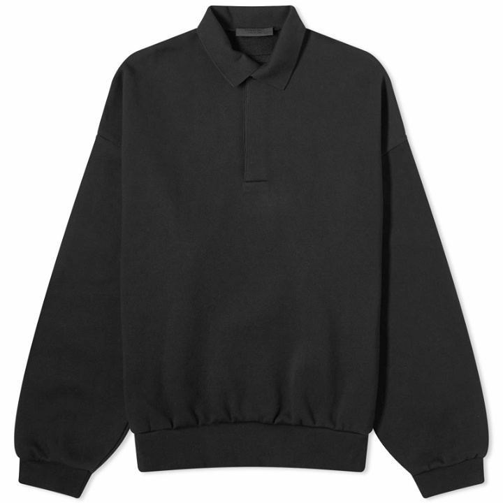 Photo: Fear of God ESSENTIALS Men's Spring Long Sleeve Polo Shirt in Jet Black