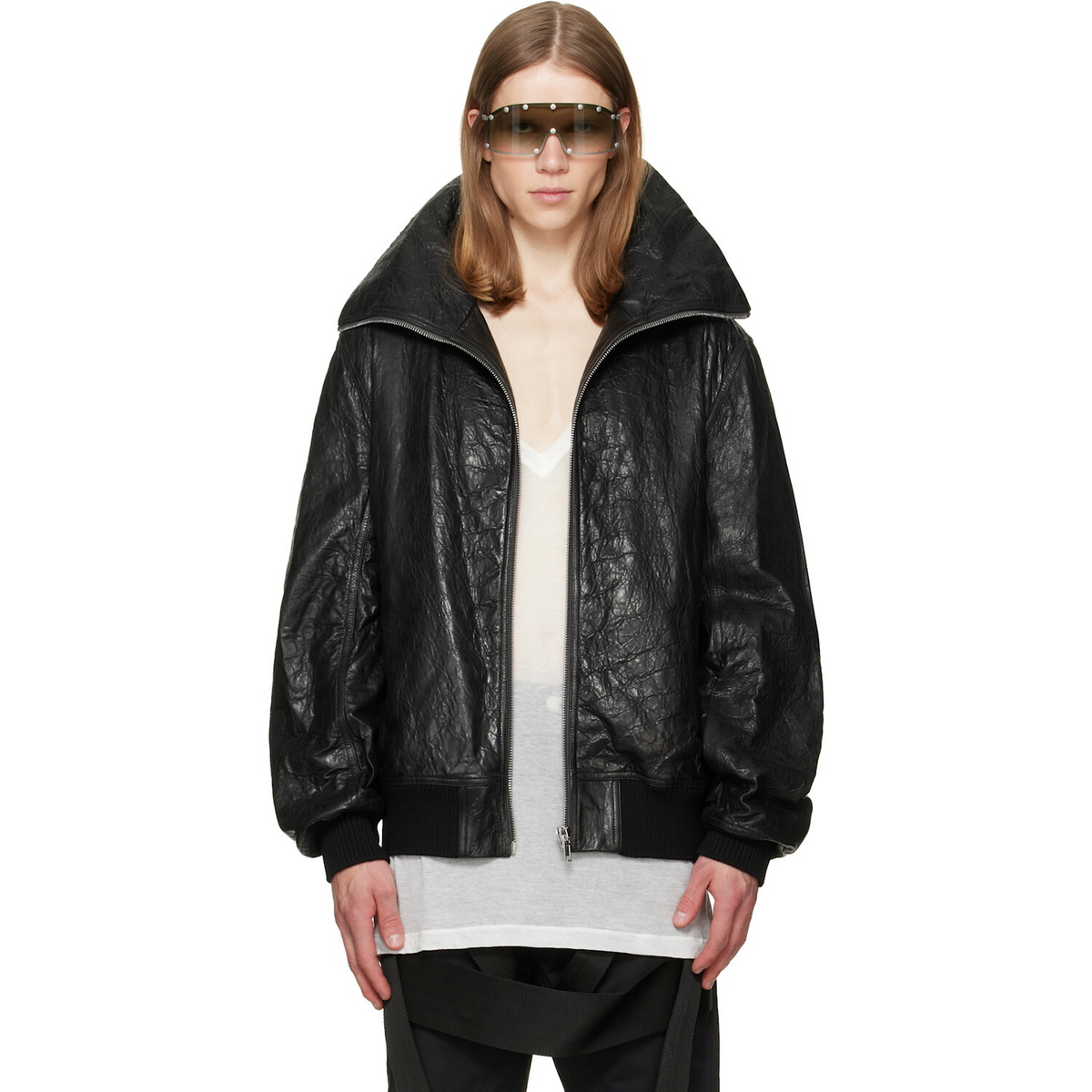 Rick Owens Black Tower Dracuflight Leather Jacket