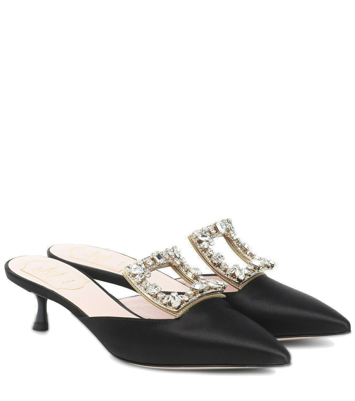 Roger Vivier RV Broche embellished satin mules Roger Vivier