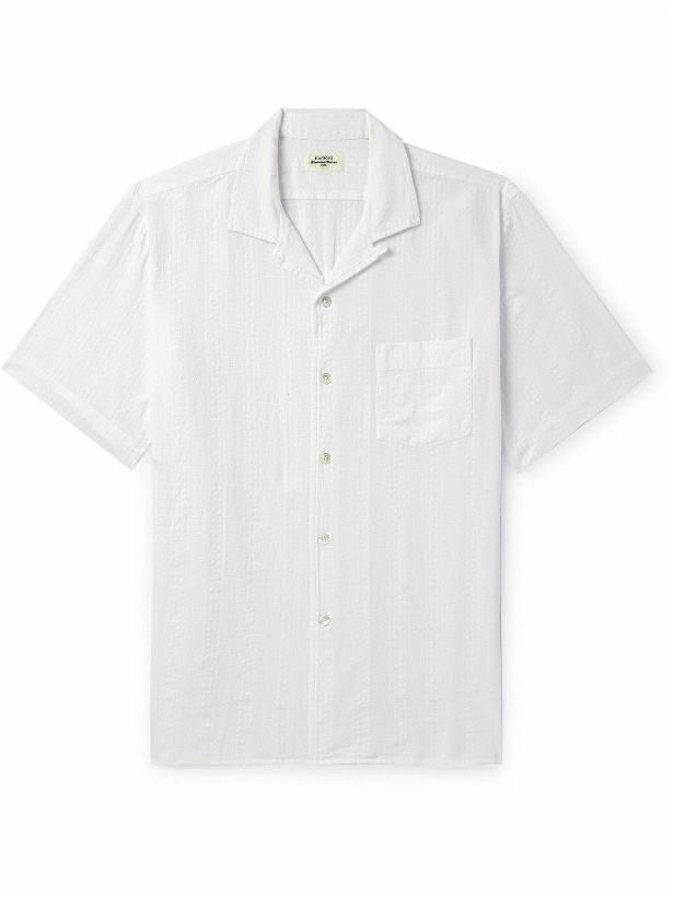 Photo: Hartford - Convertible-Collar Striped Cotton-Dobby Shirt - White