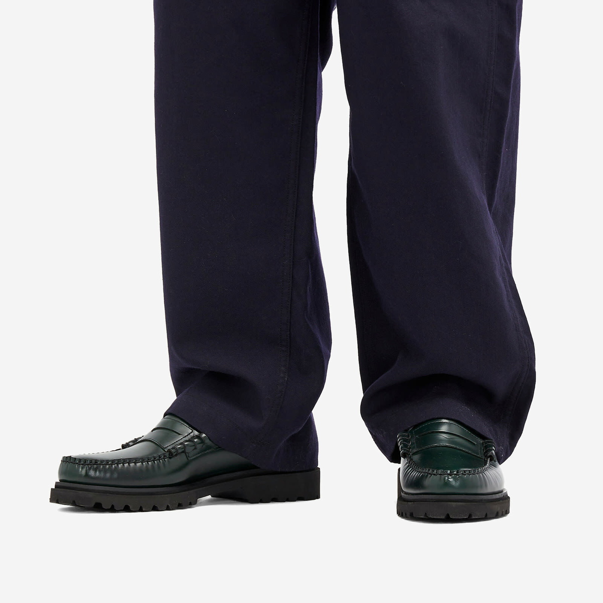Bass Weejuns Men's Larson Step Lug Moc in Dark Green Leather