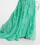 Costarellos Off-shoulder corset silk gown