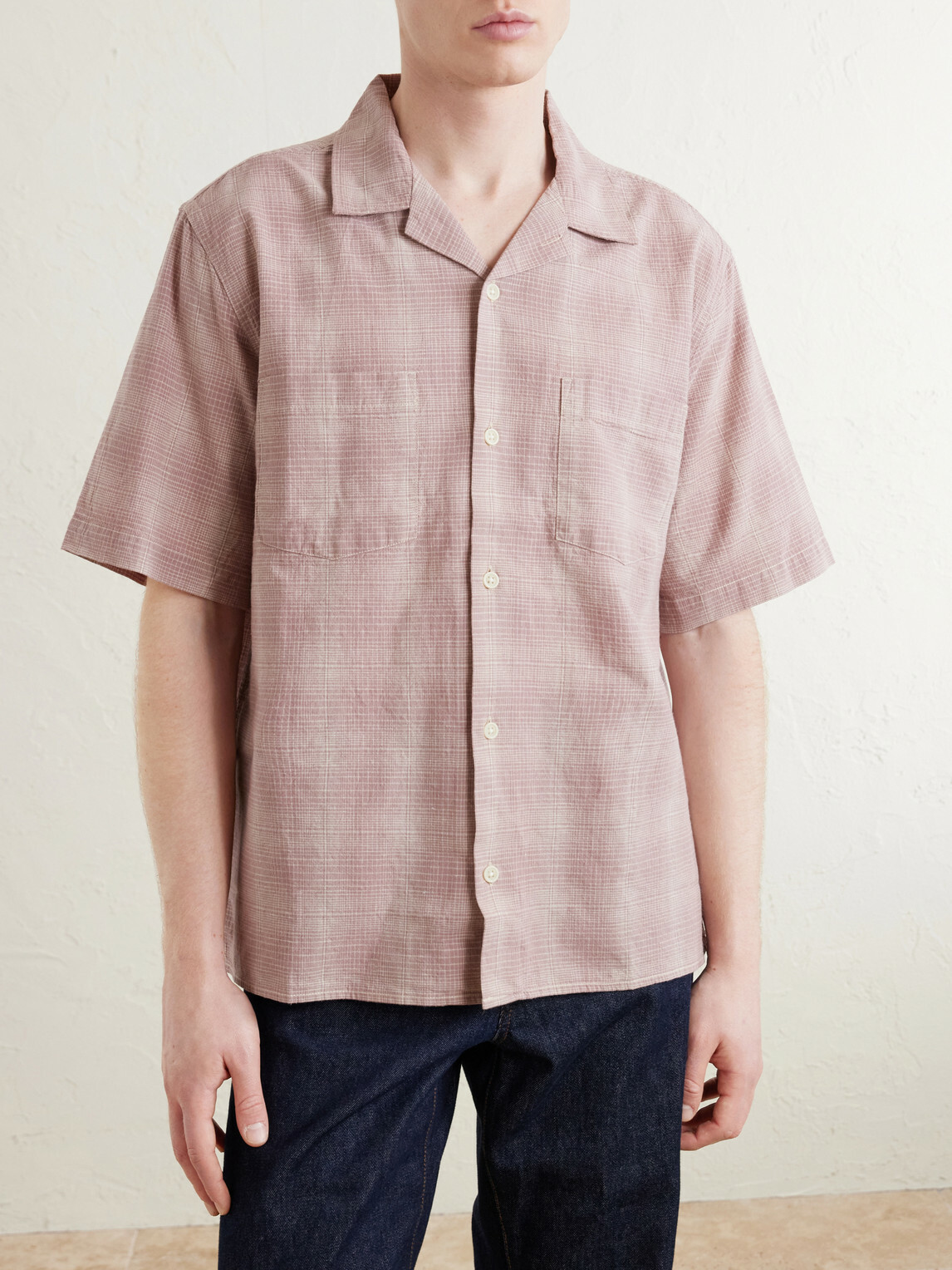 Corridor - Convertible-Collar Checked Cotton and Linen-Blend Shirt - Pink