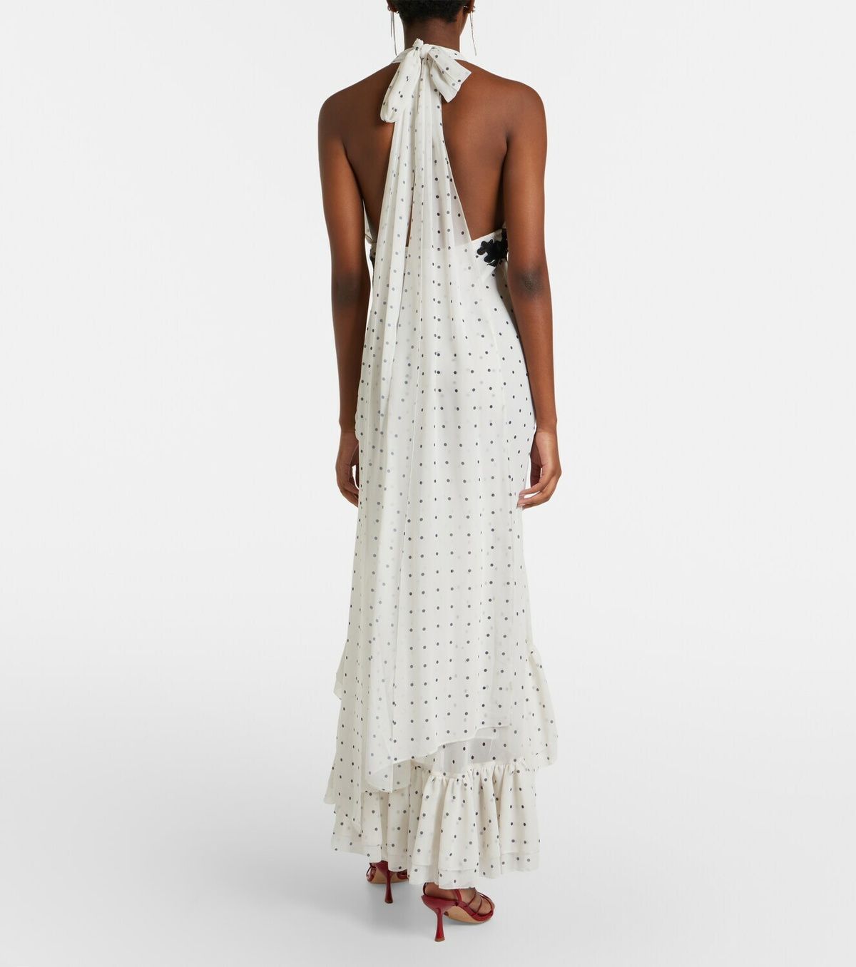 Self-Portrait Lace-trimmed polka-dot maxi dress