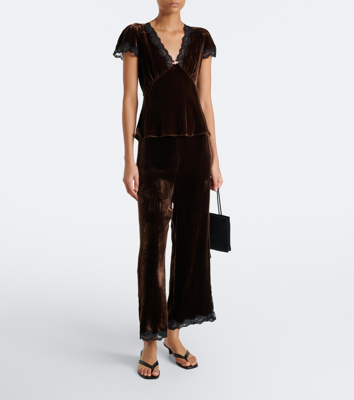 Rixo Mirielle lace-trimmed velvet wide-leg pants