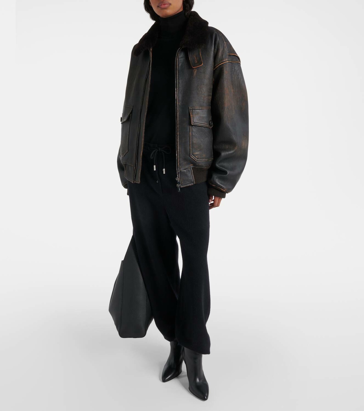 The Row Adonis shearling-trimmed leather jacket The Row