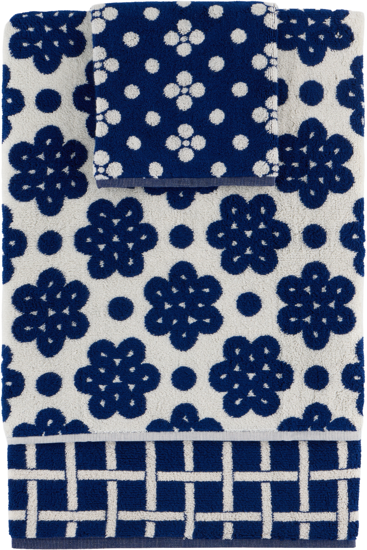 Dusen Dusen Navy & White Pattern Towel Set, 3pcs
