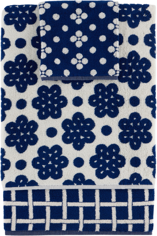 Photo: Dusen Dusen Navy & White Pattern Towel Set, 3pcs
