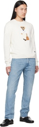 Ralph Lauren Purple Label White 'Polo Bear' Silk-Linen Sweater