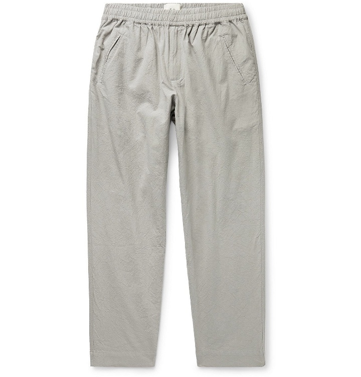 Photo: Folk - Assembly Tapered Crinkled-Cotton Suit Trousers - Gray