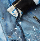 Greg Lauren - Panelled Shell, Denim and Jersey Padded Jacket - Blue