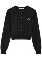 Alexanderwang.t Logo Cropped Perforated Jersey Cardigan Black