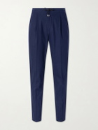 De Petrillo - Straight-Leg Pleated Cotton-Twill Trousers - Blue