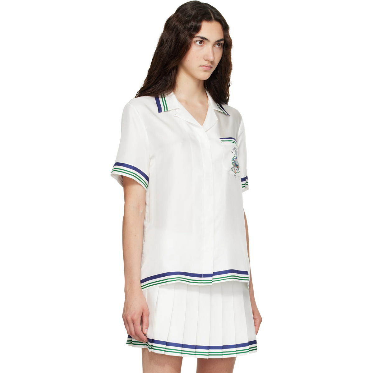 Casablanca White Hotel Emblem Short Sleeve Silk Shirt