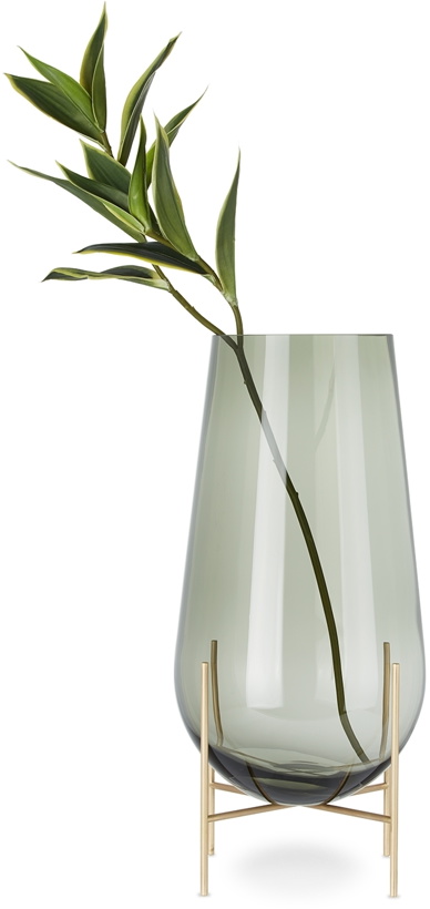 Photo: MENU Smoke Glass & Brass Medium Échasse Vase