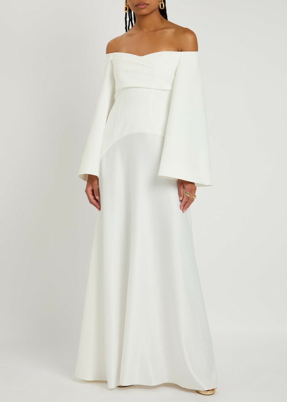 Solace London Rina Satin and Crepe Maxi Dress Cream