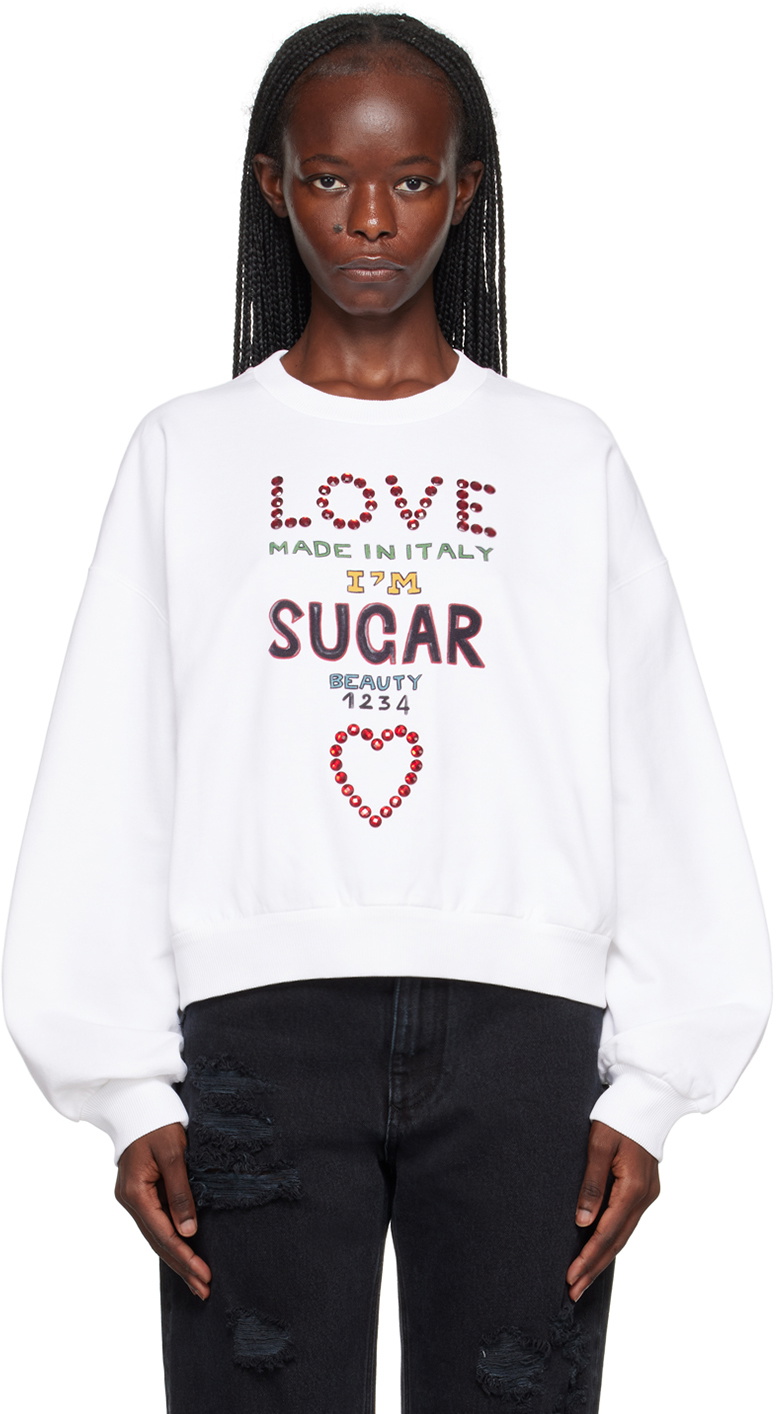 Dolce & Gabbana White Crystal-Cut Sweatshirt