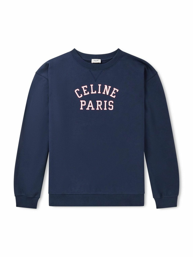 Photo: CELINE - Logo-Print Cotton-Jersey Sweatshirt - Blue
