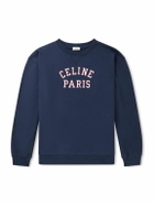 CELINE - Logo-Print Cotton-Jersey Sweatshirt - Blue