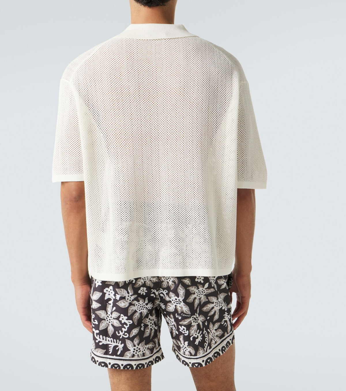 Commas Open-knit cotton-blend polo sweater