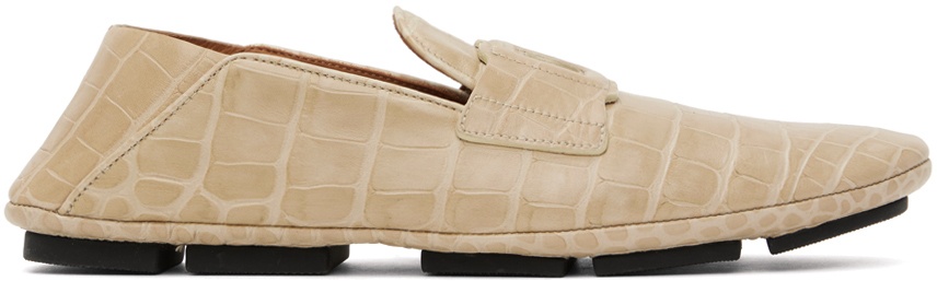 Photo: Dolce&Gabbana Beige Crocodile-Print Driver Loafers
