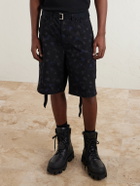 Sacai - Wide-Leg Belted Floral-Print Cotton-Canvas Shorts - Black